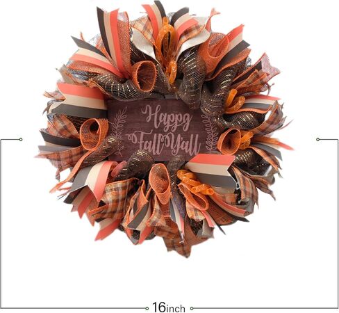 16 بوصة سقوط شبكة ديكو إكليل للباب الأمامي، سعيد سقوط الخشب تسجيل إكليل الشريط للاستخدام الداخلي والخارجي، الحصاد وعيد الشكر اكليلا برتقالية لديكور المنزل in Kuwait