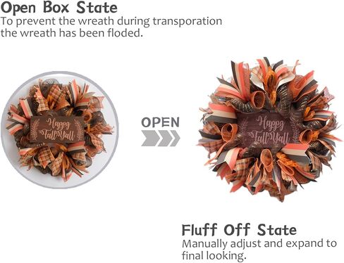 16 بوصة سقوط شبكة ديكو إكليل للباب الأمامي، سعيد سقوط الخشب تسجيل إكليل الشريط للاستخدام الداخلي والخارجي، الحصاد وعيد الشكر اكليلا برتقالية لديكور المنزل in Kuwait