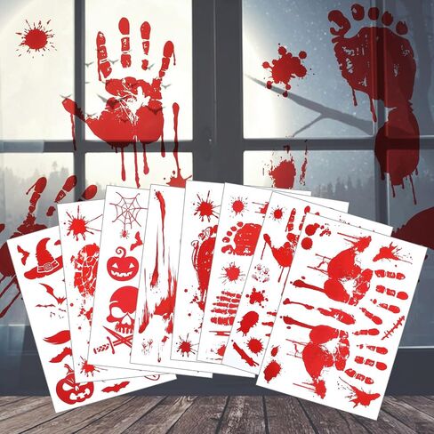Molain 8Pcs Halloween Bloody Handprint Footprint Window Stickers Wall Stickers for Halloween Party Decorations Clings DecalsInside Outside Decor Sticker with Plastic Scraper Tools in Saudi Arabia