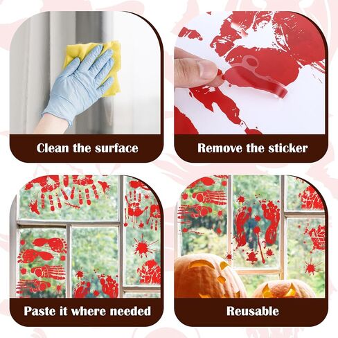 Molain 8Pcs Halloween Bloody Handprint Footprint Window Stickers Wall Stickers for Halloween Party Decorations Clings DecalsInside Outside Decor Sticker with Plastic Scraper Tools in Saudi Arabia