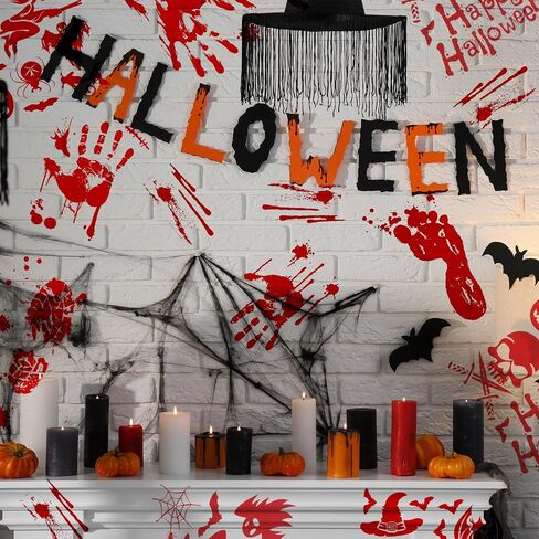Molain 8Pcs Halloween Bloody Handprint Footprint Window Stickers Wall Stickers for Halloween Party Decorations Clings DecalsInside Outside Decor Sticker with Plastic Scraper Tools in Saudi Arabia