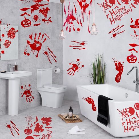 Molain 8Pcs Halloween Bloody Handprint Footprint Window Stickers Wall Stickers for Halloween Party Decorations Clings DecalsInside Outside Decor Sticker with Plastic Scraper Tools in Saudi Arabia