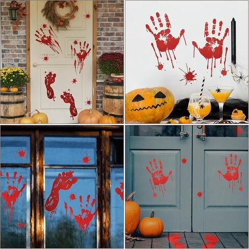 Molain 8Pcs Halloween Bloody Handprint Footprint Window Stickers Wall Stickers for Halloween Party Decorations Clings DecalsInside Outside Decor Sticker with Plastic Scraper Tools in Saudi Arabia