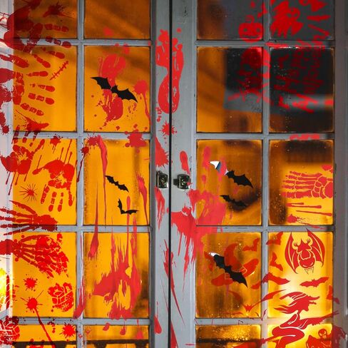 Molain 8Pcs Halloween Bloody Handprint Footprint Window Stickers Wall Stickers for Halloween Party Decorations Clings DecalsInside Outside Decor Sticker with Plastic Scraper Tools in Saudi Arabia