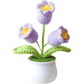 Artificial Bell Orchid Flowers Knitted Flowers,Small Potted Knitted Orchid of The Bell Flowers for Car Dashboard, Cute Car Crochet Center Console Decoration,Handmade Traditional Home Decoratio(Purple)