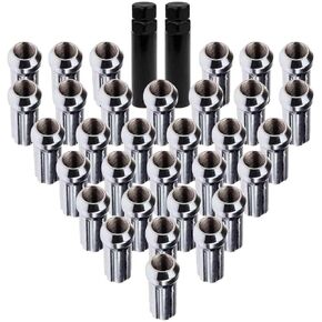 cciyu Set of 32 Wheel Lug Nuts 9/16" Thread Size with 2 Keys Silver Chrome 2" Tall Spline Bulge Acorn Lug Nuts for Dodge for Ram 2500/3500 for Ford E-250/E-250 Econoline/E-350/F-250/F-350 1988-2013