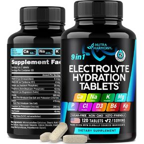 Electrolytes - Electrolyte Tablets with Magnesium, Sodium, Potassium, Chloride, Vitamins D3 & B6, Kelp Powder - Salt Pills - Made in USA - Oral Tablets as Capsules - Vegan & Keto Friendly - 120 Tabs