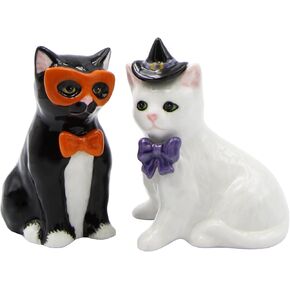 Cosmos Gifts 21032 Black and White Halloween Cat Salt and Pepper Shaker