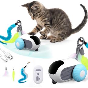 BABORUI Interactive Cat Toy, Remote Control Cat Toy, Automatic cat Toys with Feathers, Moving Smart cat Toy car for Indoor Cats, USB Rechargeable