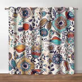 Jekeno Boho Floral Blackout Curtains, Bohemian Tropical Flower Print Decor, Wash Painting Patterned Grommet Window Drapes for Home Bedroom Living Room, 42 Wide 84 Long inches 2 Panels
