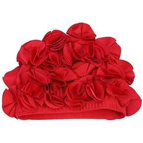 Flower Swim Women Children Retro Floral Petal Swiming Hats Fashion Elastic Long Hair Swim Bathing (Red) Tyr Bathing for Women