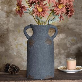 Ceramic Rustic Farmhouse Vase, 10.6 Inch Black Vases Home Decor, Modern Farmhouse Vases for Centerpieces, Decorative Boho Vase for Living Room Decor Shelf Decor Mantel Decor Table Decorations