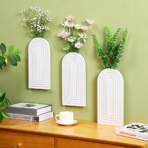 3 Pack White Wood Wall Decor Hanging Planter Arch Wall Decor Hanging Planter Modern Farmhouse Wall Hanging Decor Pocket Planter for Indoor Living Room Bedroom Kitchen Home Office Decoration