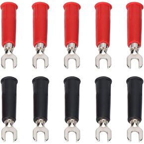 10Pcs 4mm U/Y Type Electrical Crimp Terminals, Banana Plug Adapter Insulated Fork Spade Wire Connector Conversion U Plug Into Banana Jack Adapter Accessories for Banana Plug Multimeter