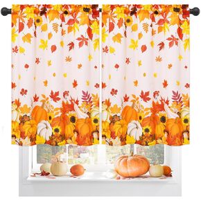 FRAMICS Fall Sheer Curtains for Living Room, Thanksgiving Pumpkin Curtains 84 Inch Length 2 Panels Set, Falling Maple Leaves Sheer Curtain Drapes for Bedroom Windows Fall Decor Gifts (52" W x 84" L)