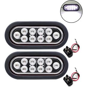 TMH Pack of 2 6 Inch 10 LED Smoked Lens Oval Flush Mount Red Stop Turn Signal Brake Marker Tail LED Light for Truck Trailer RV Bus 12V Rubber Grommet Plug Included