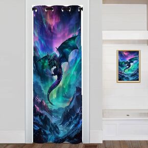 Dragon Door Curtain, Aurora Borealis Cool Galaxy Blue and Purple Room Darkening Blackout Curtain for Privacy Bedroom Doorway Living Room, 1 Panel 34" W X 80" L