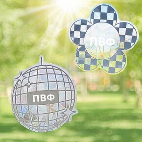 Sorority Shop Pi Beta Phi Suncatcher Decal Stickers- Set of 2: Flower and Disco Ball Designs, Officially Licensed Pi Beta Phi Sorority Window Sticker