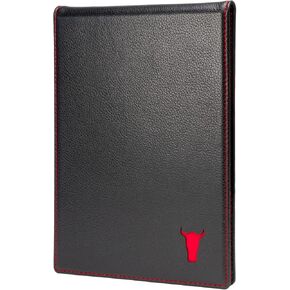 TORRO Large Golf Scorecard and Yardage Book Holder – Genuine Leather Pro Golf Score Card and Yardage Wallet with Pencil (Black with Red Detail)