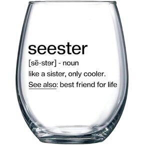 Sister Birthday Gifts Idea - Seester Definition Present for Her - Funny Best Friend Bestie from Brother - Friendship Soul Gifts for Women - Big Sister Sorority Gift - 15 oz Wine Glass