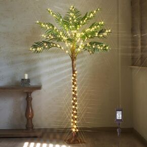 Hairui Lighted Palm Tree 6FT 220 LED Fairy Lights, Artificial Palm Tree with lights for Indoor Outdoor Office Home Patio Pool Decoration