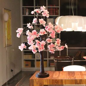 24 LED Pink Cherry Blossom Tree Light 18 Inches Artificial Tabletop Fairy Tree Lamp Eight Lighting Modes USB or Battery Operated with Timer Decor for Bedroom Wedding Christmas Spring (Warm White)