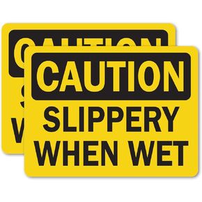 (2 Pack) Slippery When Wet OSHA Caution Sign 5 Inch X 3.5 Inch Vinyl Label Decal Sticker Weather Resistant, UV Protected for Workplace, Business, and Construction Site, Made in the USA