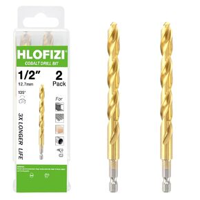 3/8" Cobalt Drill Bit with Hex Shank (2 Pack), Impact Titanium Twist Drill Bits for Metal, Stainless Steel, Cast Iron and Wood