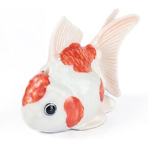 WitnyStore Tiny 2½" Long White Orange Goldfish Incense Holder - Miniature Hand Made Painted Ceramic Colorful Ryukin Oranda Gold Fish Aquarium Animals Porcelain Decorative Collectible Figurines Décor