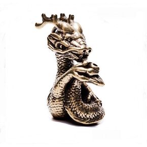 DMtse Brass Mini Antique Golden Dragon Statue Incense Holder Burner Ornaments Meditation Serene Statue Figurine Collectible