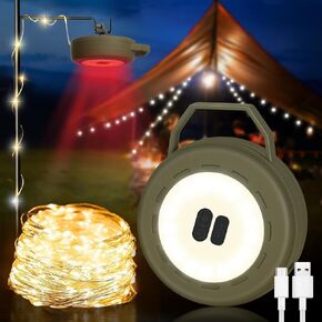 Bdjso Rechargeable Camping String Light - LED Outdoor String Lights with APP Control (22.96Ft), RGB Tent Fairy Lights, Music Synchronized Light String for Outdoor Garden Party Festival Decoration