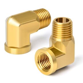 TAISHER 2pcs 90 Degree Barstock Street Elbow, 1/4 Inch NPT Female Pipe to 1/4 Inch NPT Female Brass Pipe Fitting