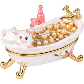 Pearls Bathtub Trinket Box Hinged Enameled Hand-Painted Ornaments Decorative Craft Gift for Home Decor