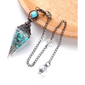 2 Pcs Natural Chakra Crystal Dowsing Pendulum Hexagon Prism Healing Resin Chip Blue Turquoise Gemstone Wicca Divination Spiritual Energy Pendant