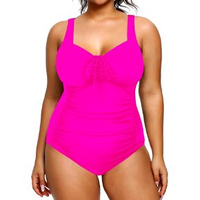 Daci Women Plus Size One Piece Swimsuit Tummy Control Bathing Suits Vintage Ruched Swimwear Pink 20 Plus