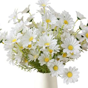 Artificial Flowers 8 Bundles 20" White Artificial Daisy Flowers UV Resistant Outdoor Fake Wildflowers with Stems Faux Greenery Shrubs Plants Arrangements for Home Garden Vase Decor