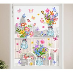 Flowers Window Clings Watercolor Flowers Butterfly Window Decal Anti-Collision Window Sticker Glass Alert Static Decals Prevent Birds Window Strikes for Living Room Home Window Glass Door Decor
