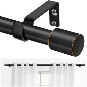 TONIAL Curtain Rods for Windows 66 to 120 Inches(5.5 to 10 ft), Black Adjustable Splicing 3/4 Curtain Rod 32 to 115 Inches, Decorative Single Drapery Rod with Modern Finial