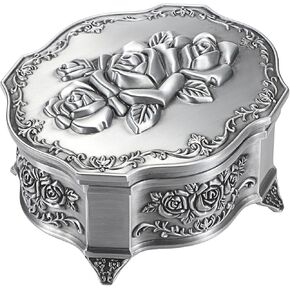 ELLDOO Vintage Music Box, Beige Metal Musical Jewelry Box Keepsake Box, Small Trinket Storage Organizer Jewelry Storage Box Gift for Girl Women (Tune: You are My Sunshine)