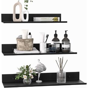 Metal Floating Shelf Set of 3, Black Wall Shelves for Living Room Display, Bathroom Shelf for Wall Storage, Modern Bedroom Shelf for Decor, 30/35/40 CM