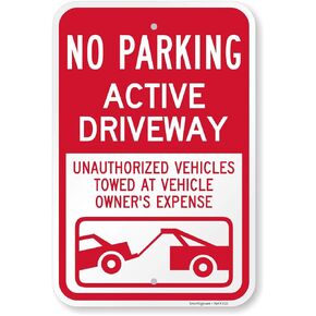 "No Parking - Active Driveway, Unauthorized Vehicles Towed" Sign By SmartSign | 12" x 18" Aluminum