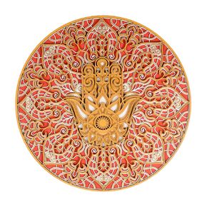 Hamsa Mandala Wall Art, Hamsa Wooden Decor, 3D Hamsa Mandala Wood Hanging Table Ornament for Home Decor, Healing Zen Mandala Wood Wall Decor (17.7"*17.7" (45 * 45cm), Red)
