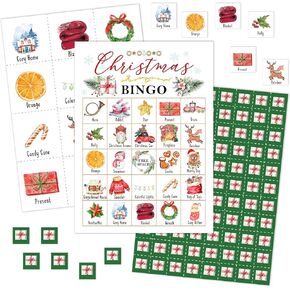 Christmas Bingo Games Cards, Christmas Games Bingo Game Set, Xmas Party Bingo Game, Christmas Bingo Supplies for Adults Family Friends, Winter Xmas Party Holiday Decorations -16