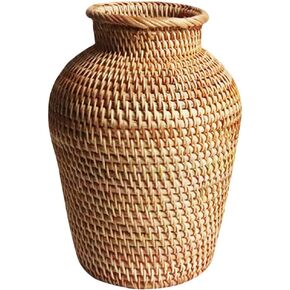 Veemoon Wicker Flower Basket Vase Rustic Rattan Plant Holder Basket Woven Straw Dried Flower Vase Country Style Decorative Vase French Tall Floor Vase for Bathroom Bedroom Living Room