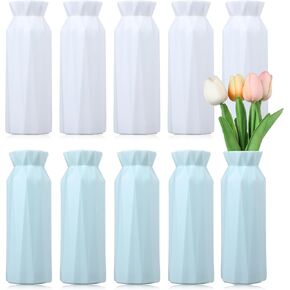 10 Pcs Composite Plastic Flower Vase, 8" Plastic Flower Vases for Centerpieces, White Polyethylene Flower Vase, Tall Bud Vase for Wedding Dinner Table Party Living Room Office Bedroom Decor (2 Colors)
