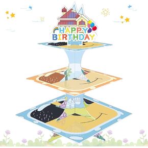Cartoon Blue Dog Cupcake Stand 3 Tier Cardboard Cake Stand Dessert Tower Holder for Girls Boys Blue Dog Theme Birthday Party Supplies Baby Shower Decorations