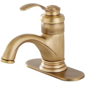 GGStudy Antique Brass Waterfall Bathroom Sink Faucets Single Handle One Hole Deck Mount Lavatory Bathroom Vanity Faucet