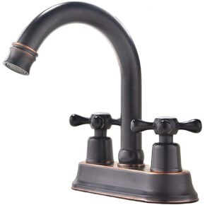 2 Handle Oil Rubbed Bronze Bathroom Faucet, Farmhouse 4 Inch Centerset Vanity Faucet, Stainless Steel Bathroom Sink Faucet Deck Mount RV Lavatory Mixer Tap Without Accessories