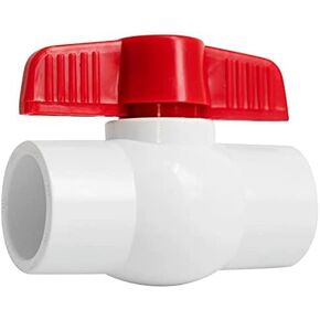 2" Valve PVC Ball Valve ASTM SOCKET T-Handle Water Shut-Off Schedule 40X Solvent Connections White & Red