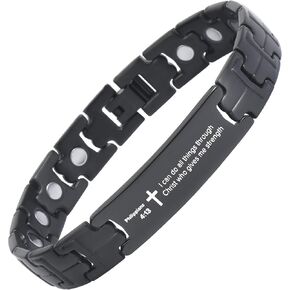 Crosstraxx Religious Bracelet - Adjustable Titanium Magnetic Bracelet with Philippians 4:13 Christian Scripture - I Can Do All Things Through Christ Who Gives Me Strength - 8.5x0.5